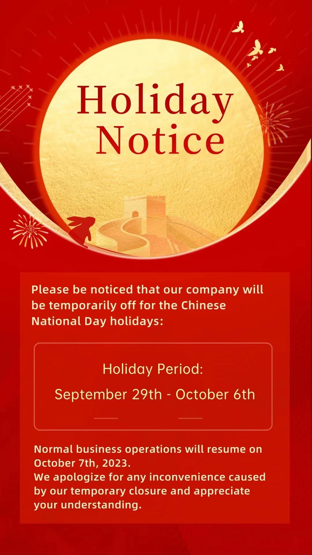 2023 Çin Ulusal Günü Tatil Bilgisi